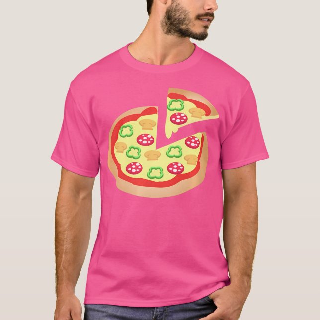 Camiseta Pizza Com Cogumelos Pimentões Pepperoni (Frente)