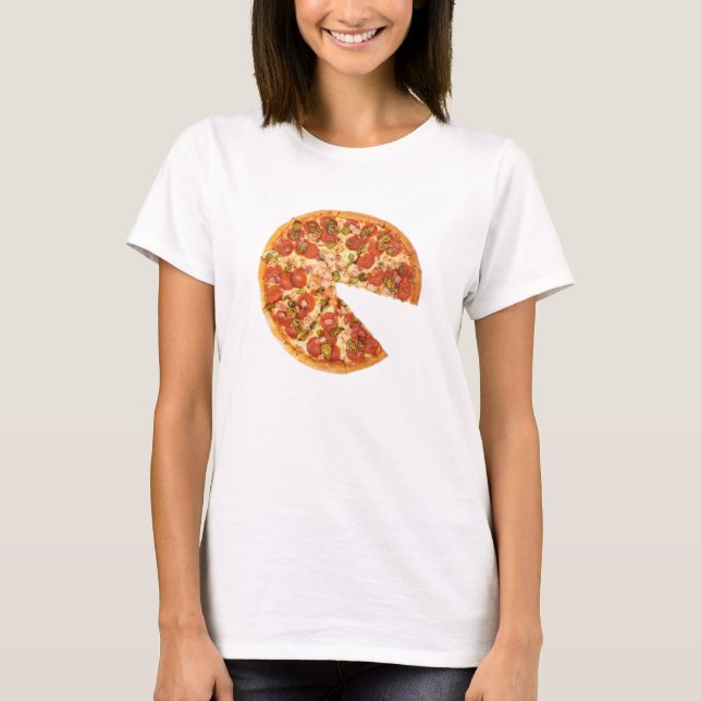 Camiseta Pizza Com Fatia Ausente Correspondendo Fita Bebê (Frente)
