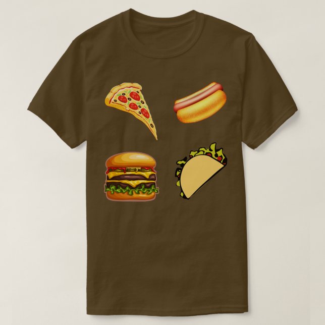 Camiseta Pizza com palheta de Comida rápida Burger de cacho (Frente do Design)