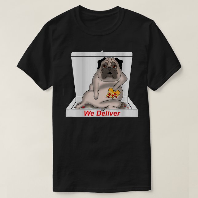 Camiseta Pizza Comendo Pug (Frente do Design)