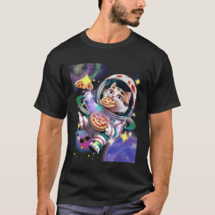 Camiseta Pizza Comida Gato Espacial Galáxia Olhos Laser Arc