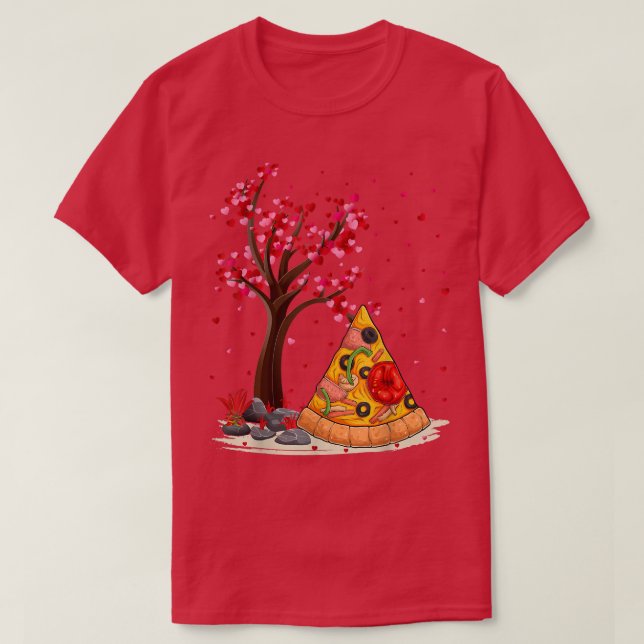 Camiseta Pizza Comida Rápida Lover Engraçada Árvore Coração (Frente do Design)