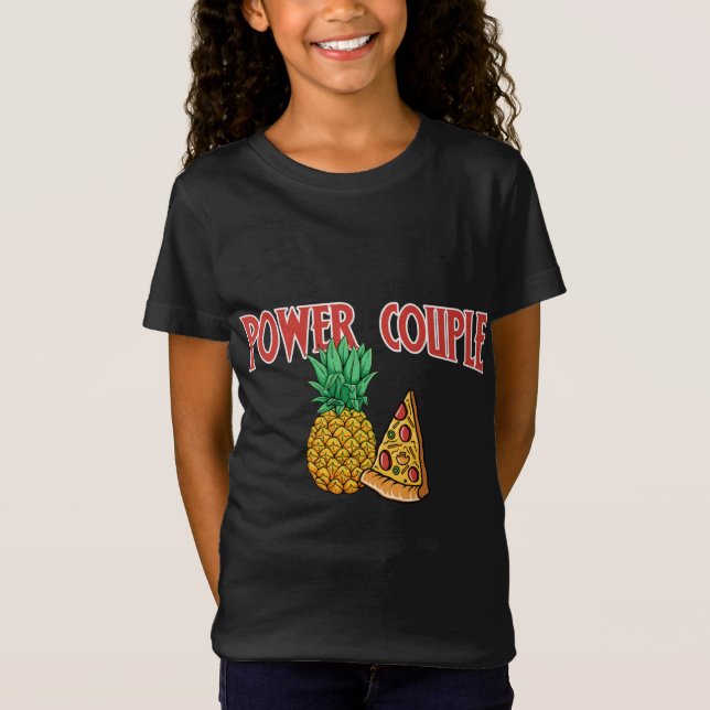 Camiseta Pizza de abacaxi com Casal de potência - Piada Com (Frente)