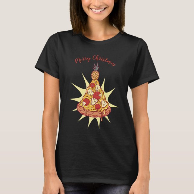 Camiseta Pizza de abacaxi Feliz Natal (Frente)
