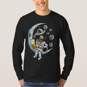 Camiseta Pizza de Astronauta do Esqueleto Comendo na Lua