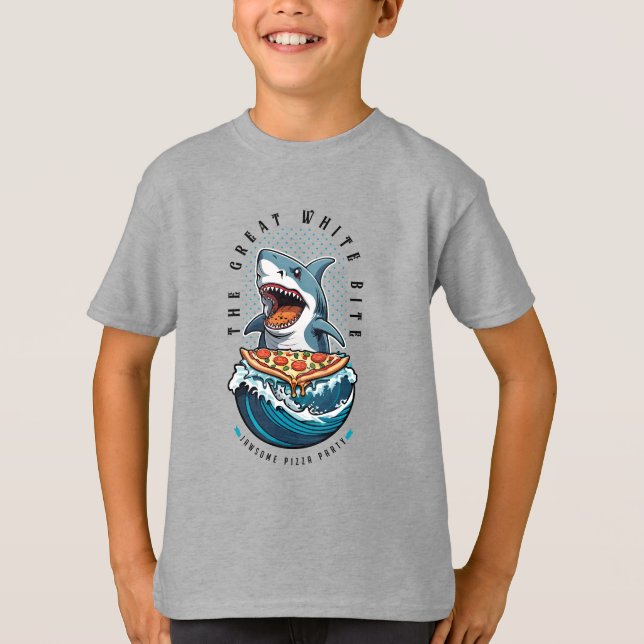 Camiseta Pizza de Comida de Tubarão | Excelente Bite Branca (Frente)