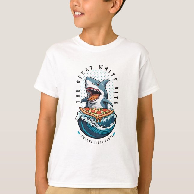 Camiseta Pizza de Comida de Tubarão | Excelente Bite Branca (Frente)