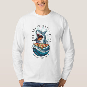 Camiseta Pizza de Comida de Tubarão   Excelente Bite Branca
