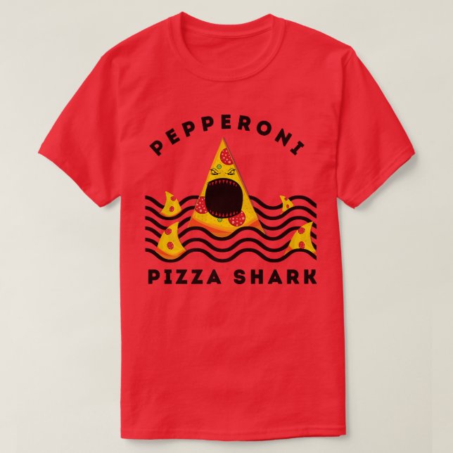 Camiseta Pizza de Comida de Tubarão-Pepperoni (Frente do Design)