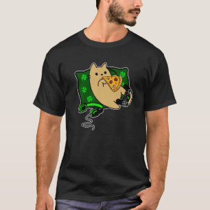 Camiseta Pizza De Gato E Refrigeração Em Travesseiro Verde