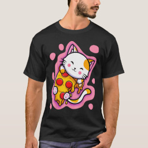 Camiseta Pizza de Gato Fofo Japonês Mulheres ou Meninas