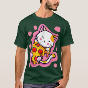 Camiseta Pizza de Gato Kawaii Cute Animas japonesas ou Meni