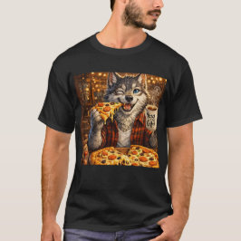 Camiseta Pizza de Lobo Café Desenho Animado Divertido Vinta