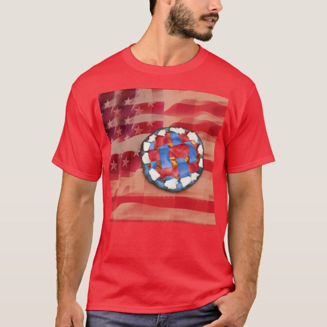 Camiseta Pizza de Maçã Vermelha, Branca e Azul (Frente)