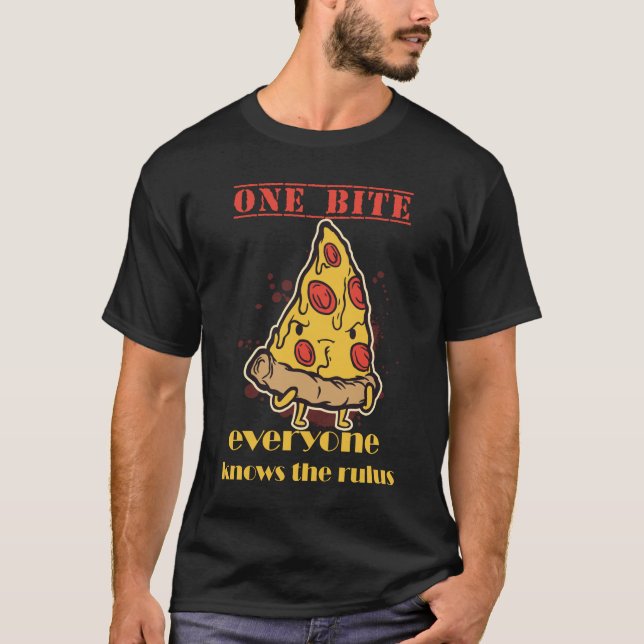 Camiseta Pizza De Uma Mordida - Todos Conhecem As Regras (Frente)