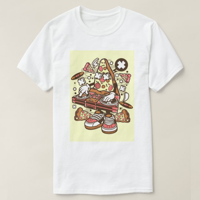 Camiseta Pizza DJ Turntables Pop Art (Frente do Design)