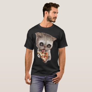 Camiseta pizza do amor do gatinho demasiado