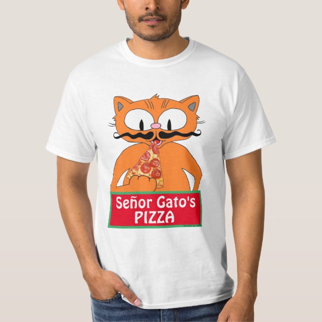 Camiseta Pizza do senhor Gato Cartoon bigode gata engraçada (Frente)