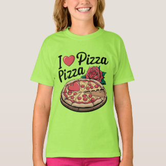 Camiseta Pizza e Dia de os namorados de Rosas