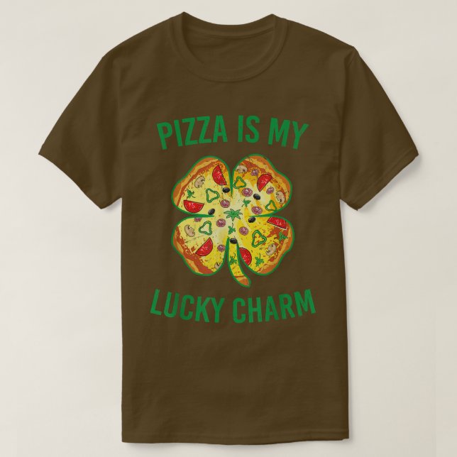 Camiseta Pizza É Minha Sortuda Pizza Charm Shamrock Rua Pat (Frente do Design)
