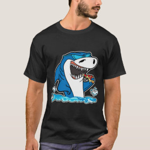 Camiseta Pizza Engraçada Comendo design de Tubarão Legal