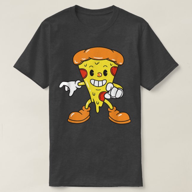 Camiseta Pizza Engraçada Comida Gira-Personagem de desenho  (Frente do Design)
