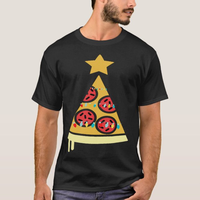 Camiseta Pizza Engraçada De Comida De Árvore De Natal Para  (Frente)
