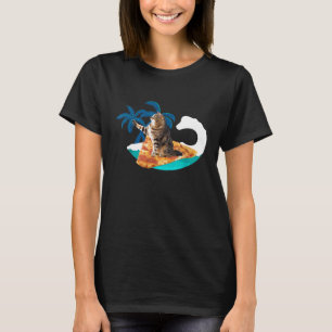 Camiseta Pizza Engraçada Surfe Divertido Surf Gatinho Tee