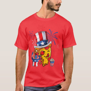 Camiseta Pizza Eua Bandeira Americana Vermelha Azul Chapéu 