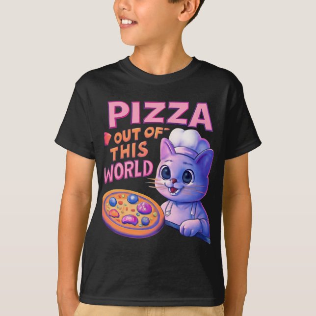 Camiseta Pizza: Fora deste mundo | Gato de Chef de Espaço (Frente)