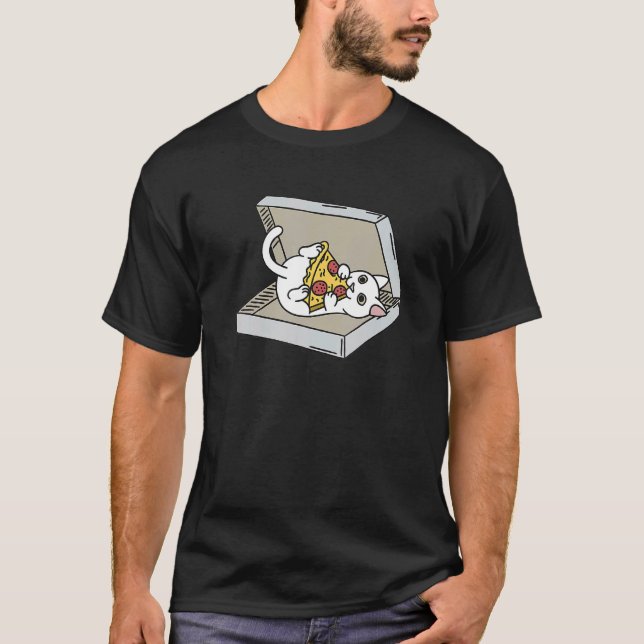 Camiseta Pizza Gato Branco Pet (Frente)