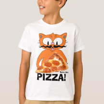 PIZZA! Gato de bigode de desenho animado com pizz