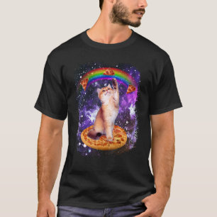 Camiseta Pizza Gato Espacial Arco-íris Gato Galáxia Gatinho