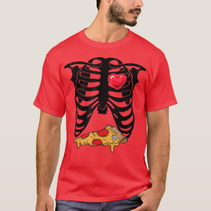 Camiseta Pizza Gráfica Skeleton Comendo Comida Italiana P