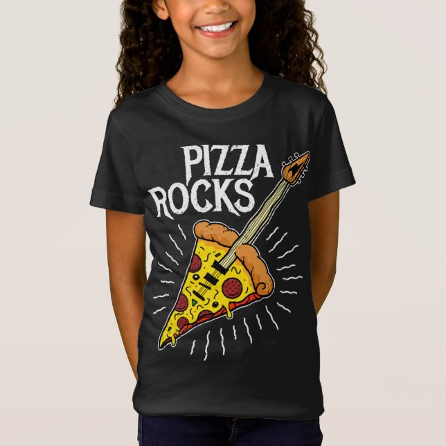 Camiseta Pizza Guitar - Rochas Engraçadas Pizza (Frente)