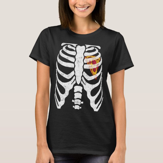 Camiseta Pizza Heart In Xray Ribcage Skeleton (Frente)