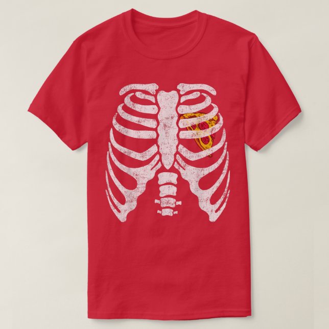 Camiseta Pizza Heart In Xray Ribcage Skeleton (Frente do Design)