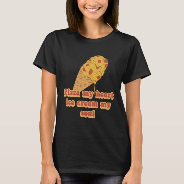 Camiseta Pizza & Ice Cream  Foodie  Heart Soul Chef Retro (Frente)