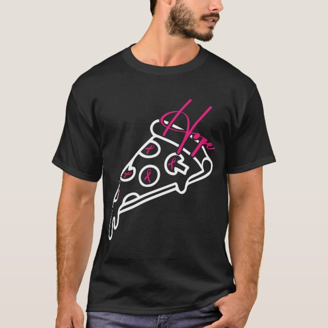 Camiseta Pizza Line Art Breve Cancer Sensibilização Fita (Frente)