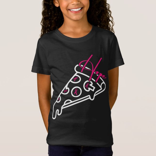 Camiseta Pizza Line Art Breve Cancer Sensibilização Fita (Frente)