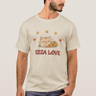 Camiseta Pizza Love - Kawaii Cat com Pizza