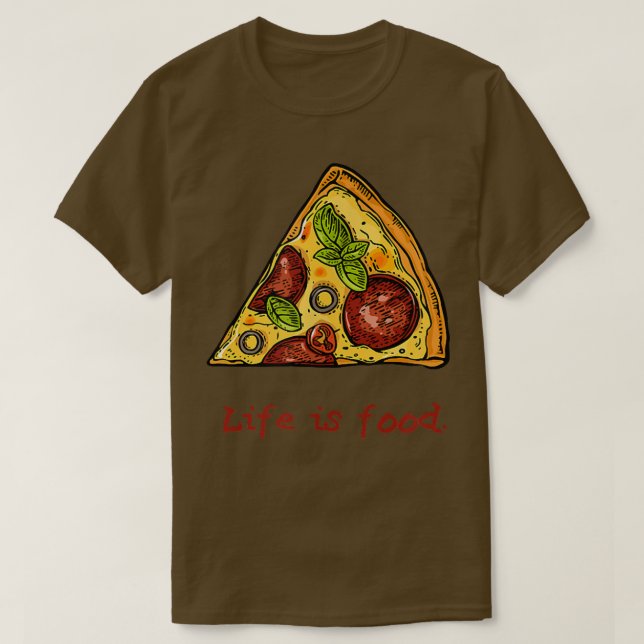 Camiseta Pizza Lovers A vida é Comida Engraçado Pizza Pizza (Frente do Design)