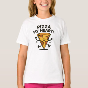 Camiseta Pizza Meu Coração Diversão Feliz Gráfico de Pizza