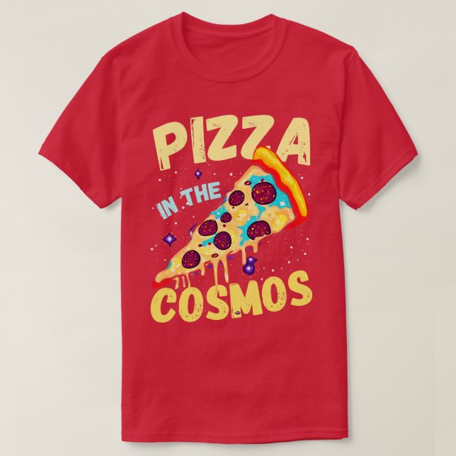 Camiseta Pizza na Galáxia Engraçada Cosmos (Frente do Design)