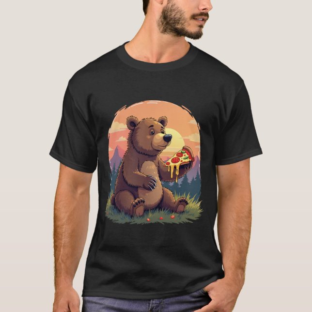 Camiseta Pizza para Comer Urso Adorável (Frente)
