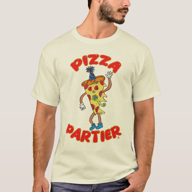 Camiseta Pizza Partier Funny Cartoon Slice Design (Frente)