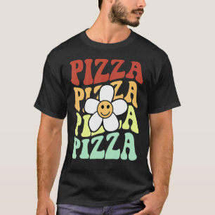 Camiseta pizza retro girassol sorriso face vintage colorido