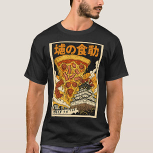 Camiseta Pizza Retro Japonesa Monstro Kaiju Castelo de Osak
