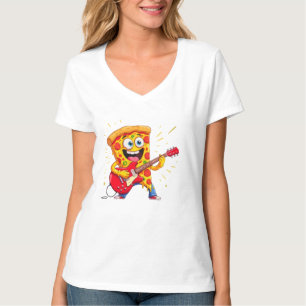 Camiseta **Pizza Rock ’n’ Roll – Fatia Engraçada Tocando Gu