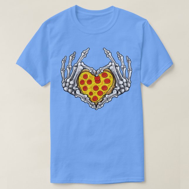 Camiseta Pizza Skeleton Heart and Hands Gothic Halloween Co (Frente do Design)